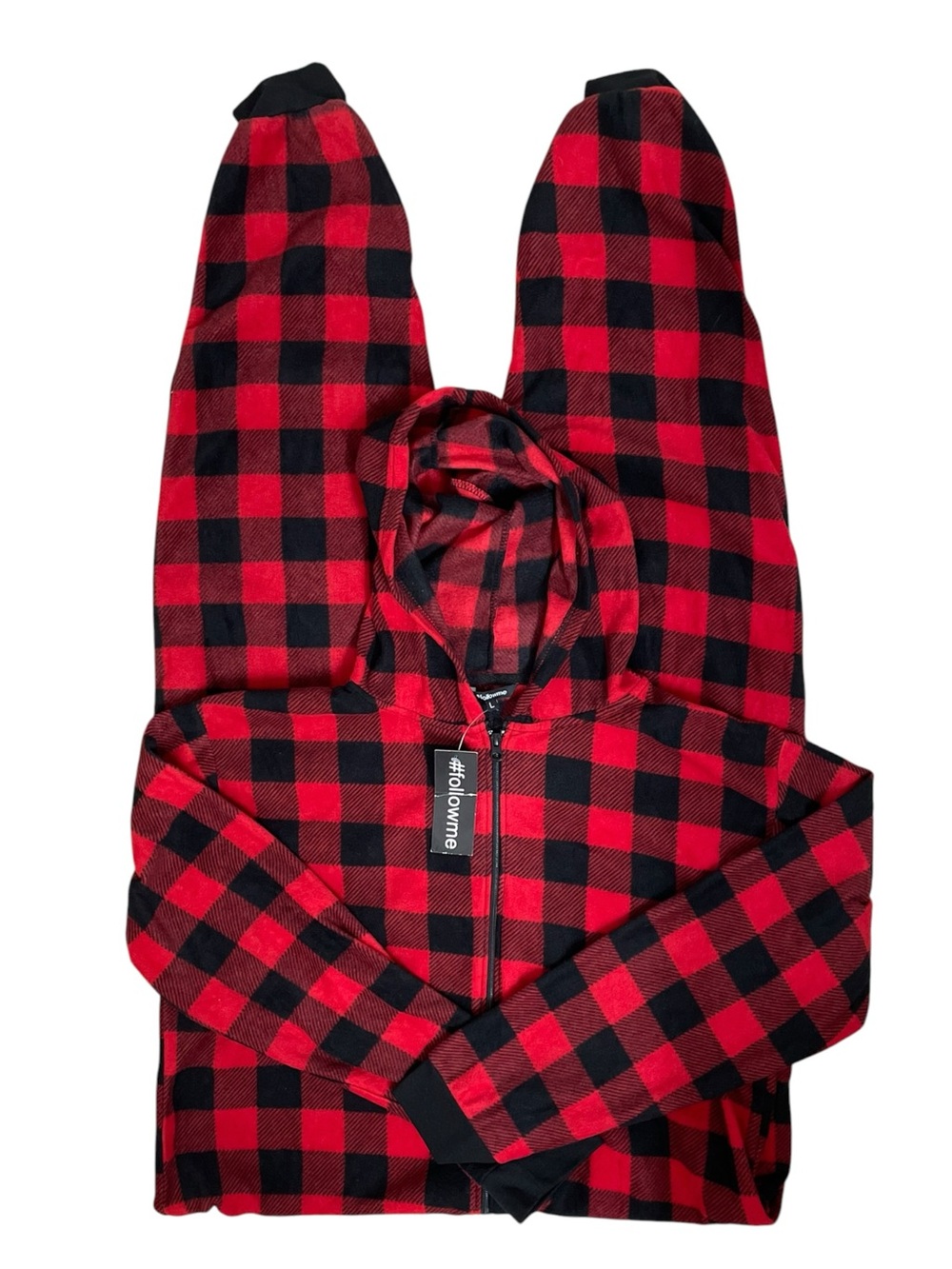 Buffalo Plaid Hooded Fleece One Piece Pajama Men’s L NWT